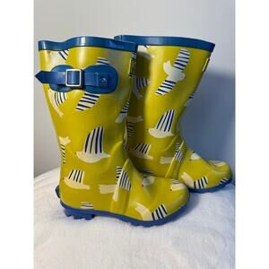 Mini Boden Bird Girls Rainboots Yellow Blue Wellies Boots New Size 32 1 1.5 read